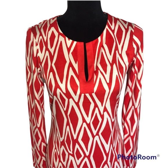 Diane von Furstenberg Reina Ikat Tunic Dress - In Coral Size 2 - Picture 3 of 5